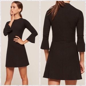 Reformation Knit Ribbed Crew Neck 3/4 Bell Sleeve Fit & Flare Mini Dress